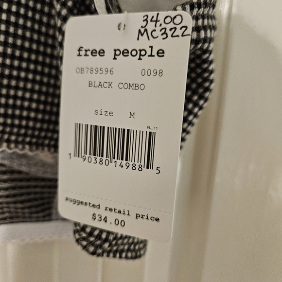 Free People Bralette Black and White Size Medium NWT Button Accent - Picture 9 of 9